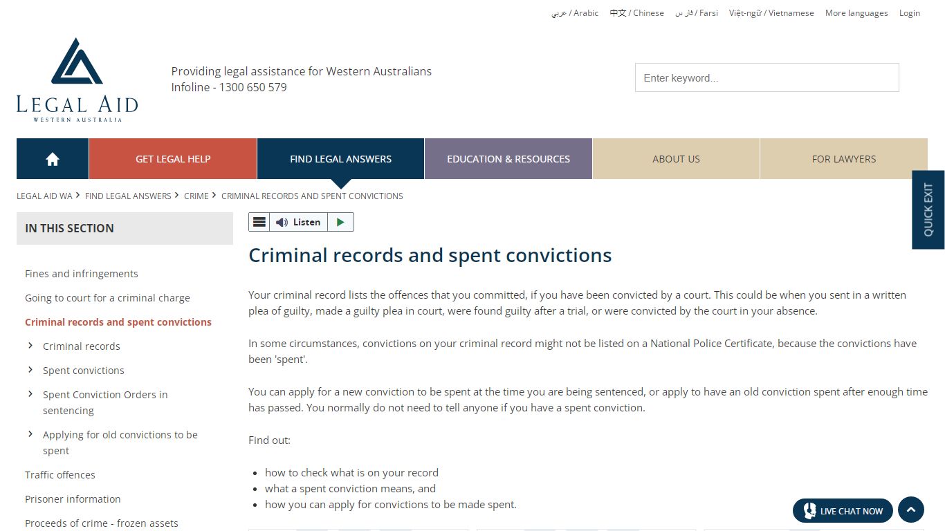 Criminal records and spent convictions | Legal Aid WA