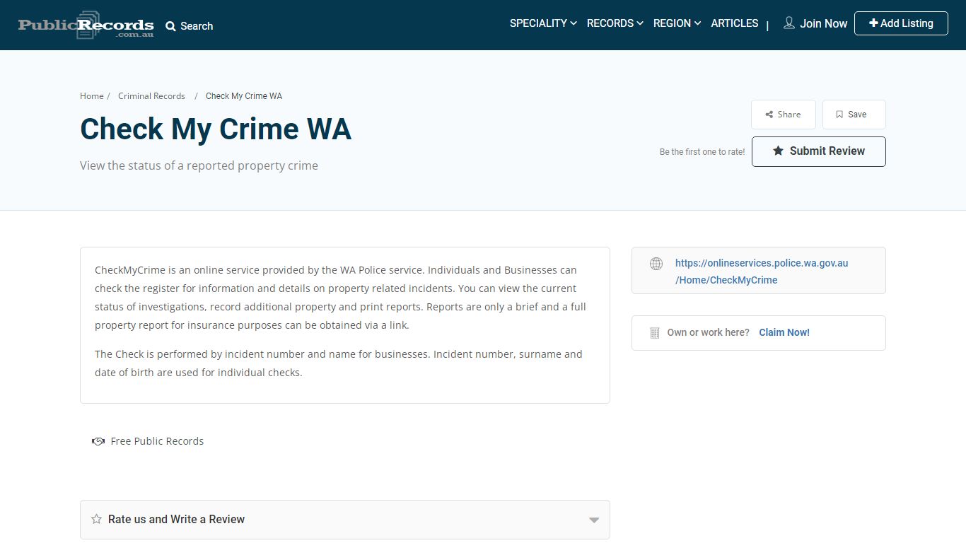 Check My Crime WA - Public Records Australia